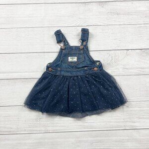 OshKosh B’gosh Baby Denim Overall Dress Tulle Skirt Gold Polka Dots 6 Months
